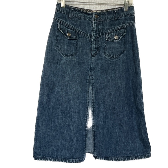 Chipie Denim Skirt Straight High Slit Size 40 US 10 Fly Front Yoke Pockets Midi - Picture 4 of 9